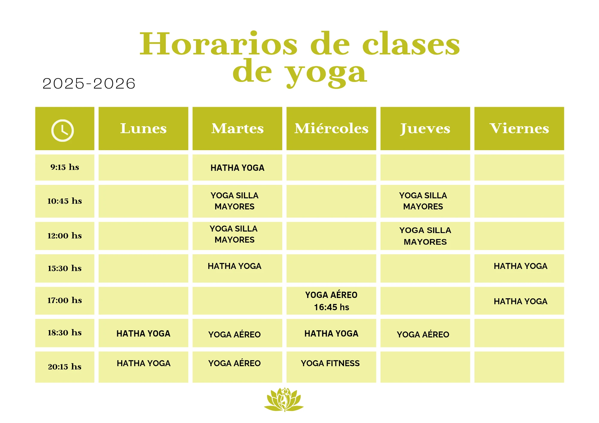 Horarios Satya Yoga